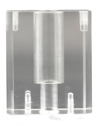 Pump cylinder for Testomat® LIMIT, our item number 40653 Front view of the product showing the recesses for the screws, among other things